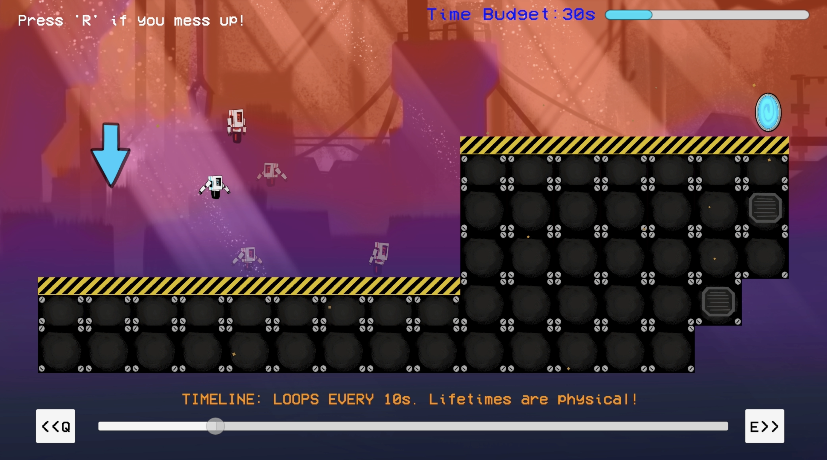 Deja You gameplay showing multiple replayed player lifetimes in one level