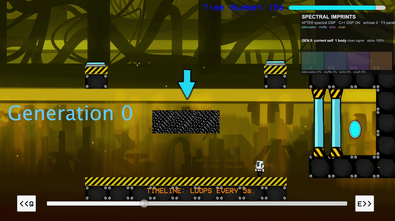 Gameplay clip of Deja You showing player ghosts moving through a time-looping platformer level