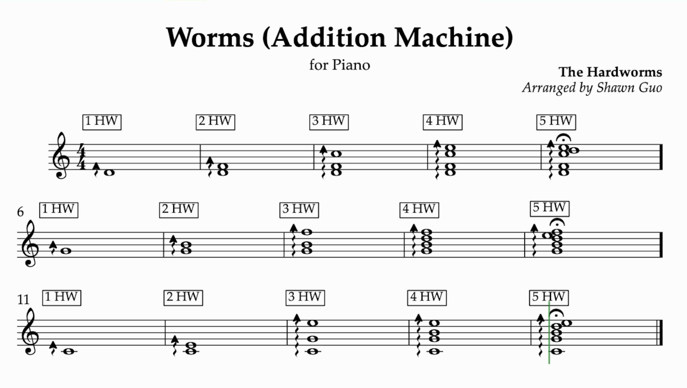 Sheet music sketch for hardworm musical voicings