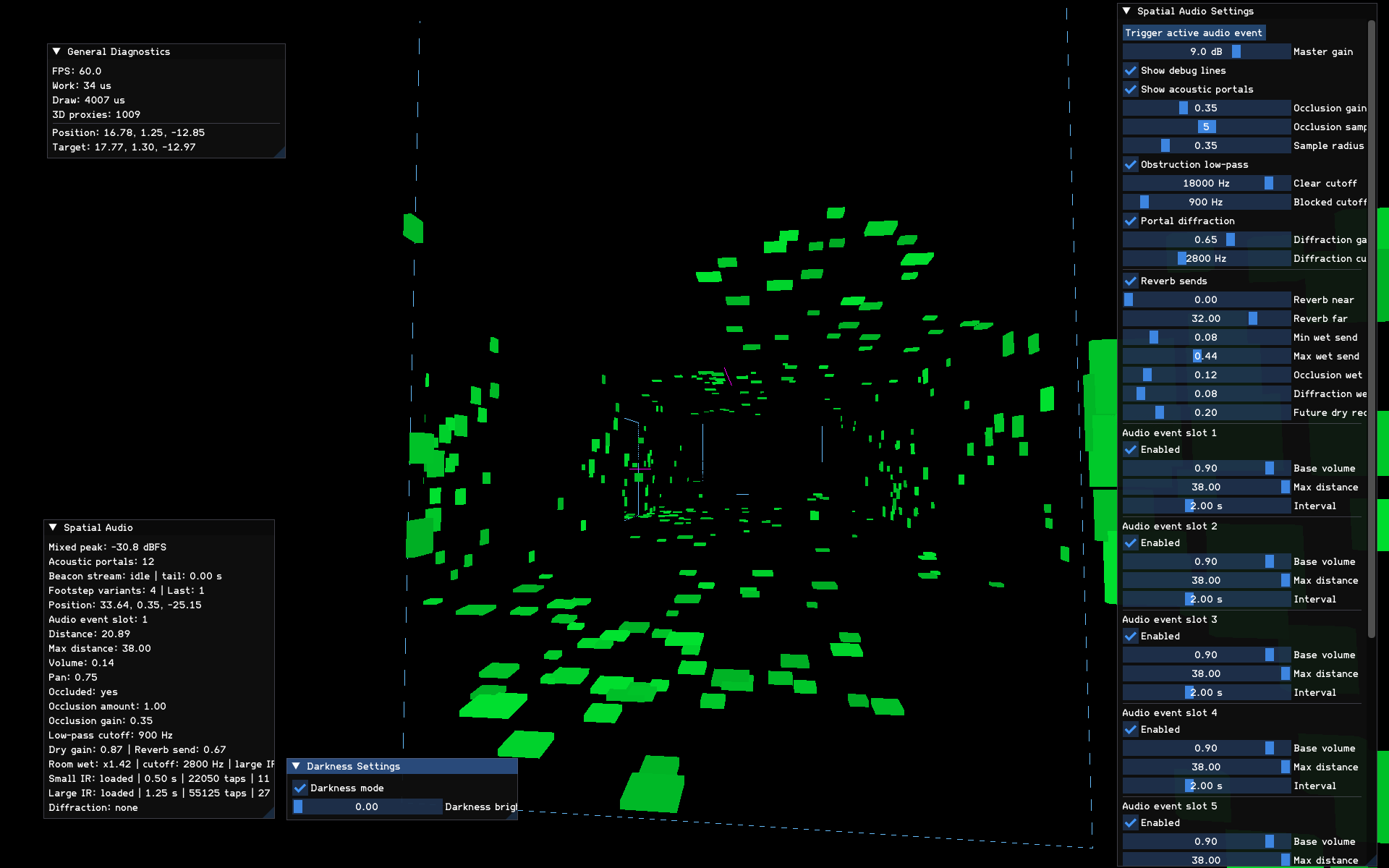A dark view of Negative Space before the environment is fully revealed