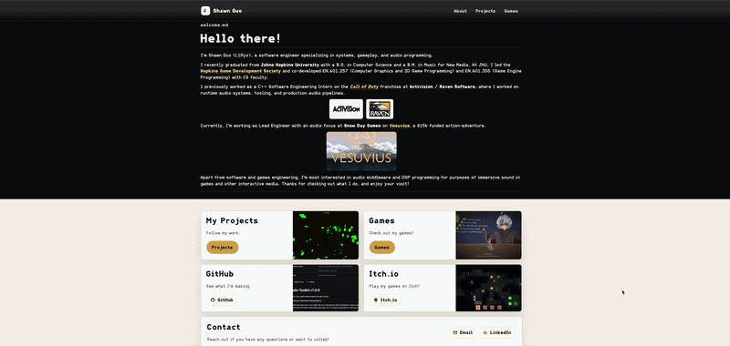 Animated preview of Shawn Guo's personal portfolio website